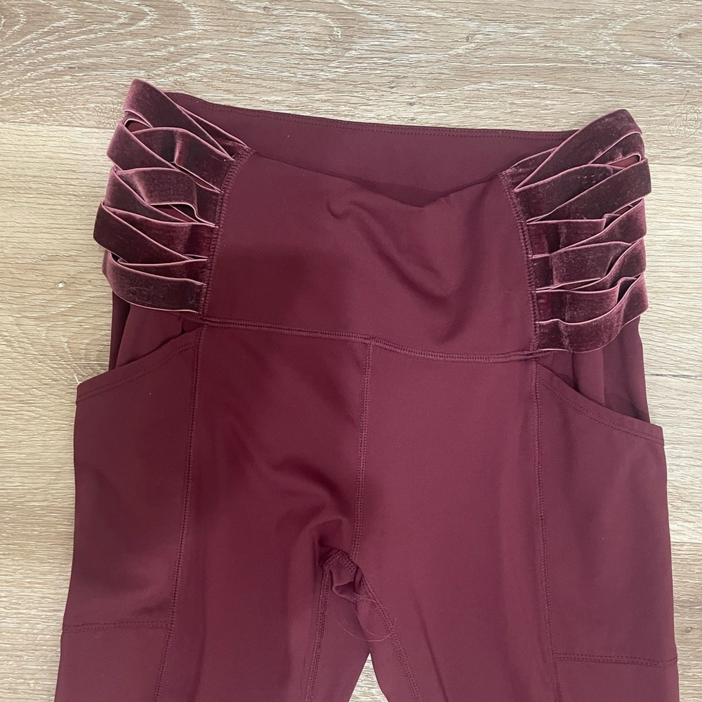 FP Movement Wonderstruck Velvet Criss Cross Leggings Maroon - Picture 6 of 9